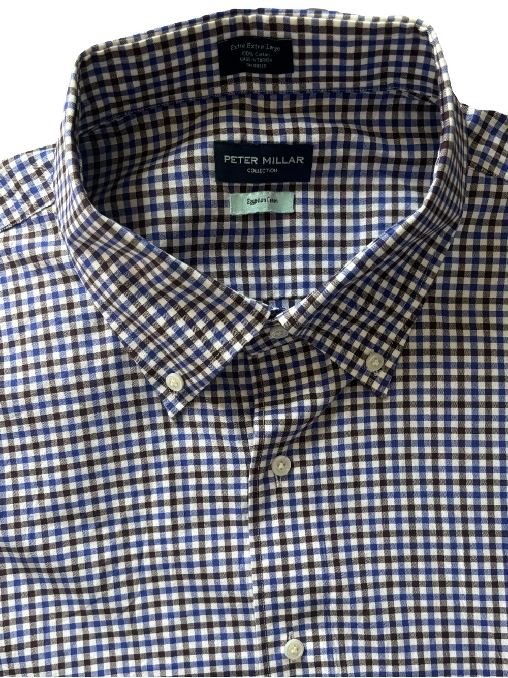 Peter Millar Check Button Down Egyptian Cotton Long Sleeve Shirt XXL